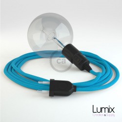 Lampe baladeuse E27 câble textile BLEU TURQUOISE , douille bakélite avec interrupteur intégré