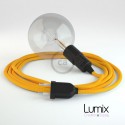 Lampe baladeuse câble textile JAUNE, douille E27 bakélite noire avec interrupteur intégré