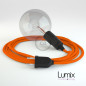 Lampe baladeuse câble textile ORANGE, douille bakélite noire  E27 avec interrupteur intégré