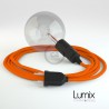 Lampe baladeuse E27 câble textile ORANGE , douille bakélite avec interrupteur intégré