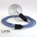 Lampe baladeuse câble textile LILAS, douille E27 bakelite noire avec interrupteur intégré