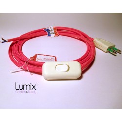 Cordon d'alimentation cable textile 2 x 0,75 mm2 - interrupteur bipolaire et fiche 2 pôles
