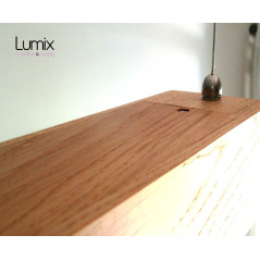 Poutre lumineuse bois de chêne massif 6 lampes douilles porcelaines noires 220V - 100 cm de long sur 7 x 7cm