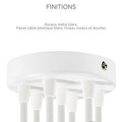 Rosaces blanche 7 sorties avec passe-cable thermoplastique blanc