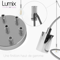 Suspension premium OCTOPUS 7 Argent - Porte-douille métal chromé - Câble 100% gaine couleur argent