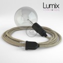 Lampe baladeuse câble textile Lin neutre, douille bakélite noire E27 avec interrupteur intégré