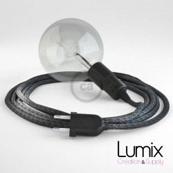 Lampe baladeuse câble textile Lin anthracite, douille bakélite noire E27 avec interrupteur intégré