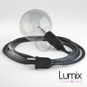 Hand lamp, anthracite linen textile cable, black bakelite E27 socket with integrated switch