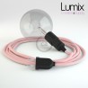 Lampe baladeuse E27 câble textile ROSE CLAIR , douille bakélite avec interrupteur intégré