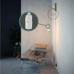 Lampe baladeuse E27 câble textile ROSE CLAIR , douille bakélite avec interrupteur intégré