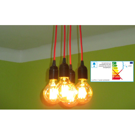 Suspension multiple type grappe 4 douilles E27 lisse
