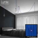 Multiple pendant lamp OCTOPUS 3 - Blue silk-effect textile cable