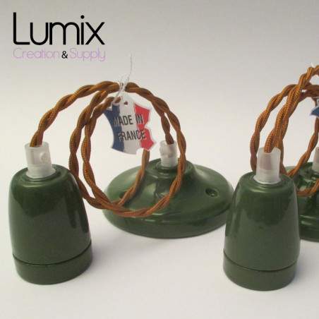 Suspension porcelaine 7 couleurs au choix avec câble textile couleur