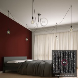 Suspension multiple OCTOPUS 7 lampes - câble textile extra-souple rouge