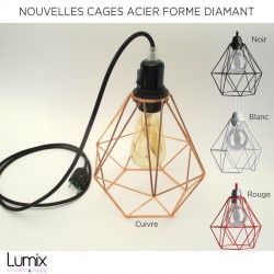 Lampe baladeuse cage acier XXL à poser ou à suspendre - abat-jour cage acier forme diamant