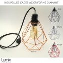 XXL steel cage portable lamp to stand or suspension with diamond-shaped steel cage lampshade