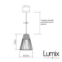 Suspension abat-jour cage métal et béton - Luminaire personnalisable