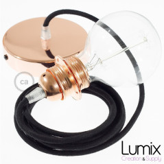 Suspension simple 1 sortie pour abat-jour - câble textile noir