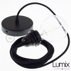 Single suspension 1 outlet for lampshade - black textile cable