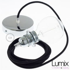Suspension simple 1 sortie pour abat-jour - câble textile noir