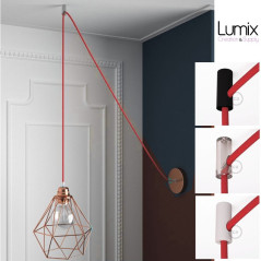 Suspension simple 1 sortie pour abat-jour - câble textile rouge