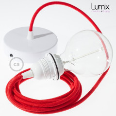 Suspension simple 1 sortie pour abat-jour - câble textile rouge