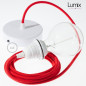 Suspension simple 1 sortie douille pour abat-jour - câble textile rouge Suspension simple 1 sortie douille pour abat-jour - câble textile rouge