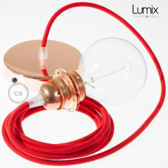 Suspension simple 1 sortie pour abat-jour - câble textile rouge