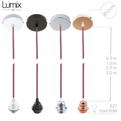 Suspension simple 1 sortie pour abat-jour - câble textile rouge