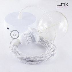 Single suspension 1 outlet for lampshade - twisted white textile cable
