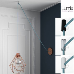 Suspension simple 1 sortie pour abat-jour - câble textile blanc torsadé