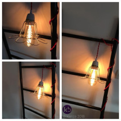 Lampe baladeuse Kenza - câble torsadé rouge, douille porcelaine et cage US