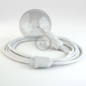 WHITE textile cable portable lamp, thermoplastic socket with integrated switch