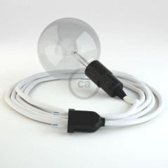 Lampe baladeuse E27 câble textile BLANC, douille thermoplastique avec interrupteur intégré