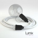Lampe baladeuse câble textile BLANC, douille E27 bakélite noire avec interrupteur intégré