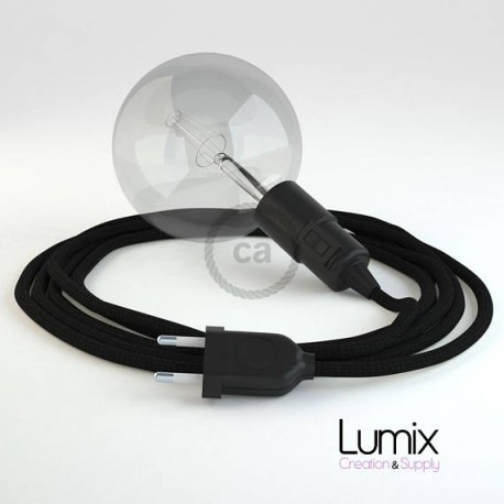 Lampe baladeuse E27 câble textile NOIR , douille bakélite avec interrupteur intégré