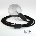 Black textile cable portable lamp, thermoplastic socket with integrated switch
