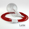 RED textile cable portable lamp, thermoplastic socket with integrated switch