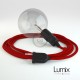 Lampe baladeuse E27 câble textile ROUGE, douille thermoplastique avec interrupteur intégré