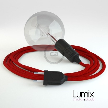Lampe baladeuse câble textile ROUGE, douille thermoplastique avec interrupteur intégré
