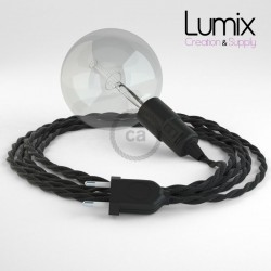 Lampe baladeuse E27 câble textile NOIR, douille bakélite avec interrupteur intégré