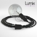 Lampe baladeuse câble textile torsadé NOIR, douille bakélite noire E27 avec interrupteur intégré