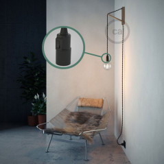 Lampe baladeuse E27 câble textile NOIR, douille bakélite avec interrupteur intégré