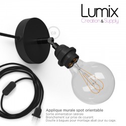 Lampe plafonnier ou en applique à brancher sur prise de courant - câble textile noir