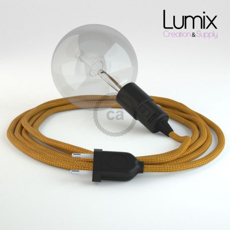 Lampe baladeuse E27 câble textile OR, douille bakélite avec interrupteur intégré
