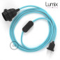 Lampe baladeuse câble textile souple Bleu Azur effet soie Lampe baladeuse câble textile souple Bleu Azur effet soie