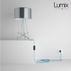Lampe baladeuse câble textile souple Bleu Azur effet soie