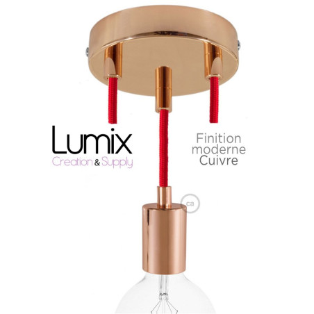 Suspension 3 lampes style moderne CUIVRE sur-mesure - câble textile au choix