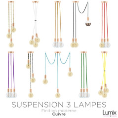 Suspension 3 lampes style moderne CUIVRE sur-mesure