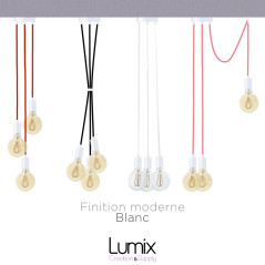 Suspension 3 lampes style moderne BLANC sur-mesure - câble textile au choix